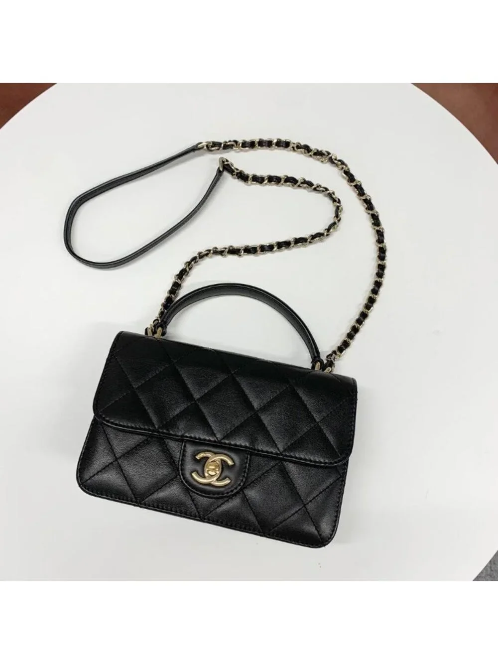 Chanel Top Handle CC Logo Quilted Lambskin